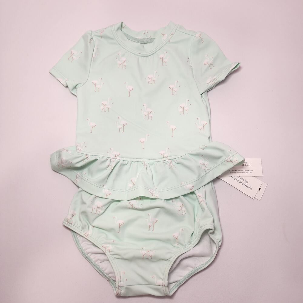 NWT Janie and Jack Infant Baby Girl Flamingo Print Mint Swim Set Sz 18-24